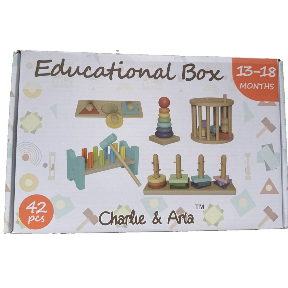 Charlie & Aria Educational Box 13-18 Months Montessori Wooden Toys 42 PCS New